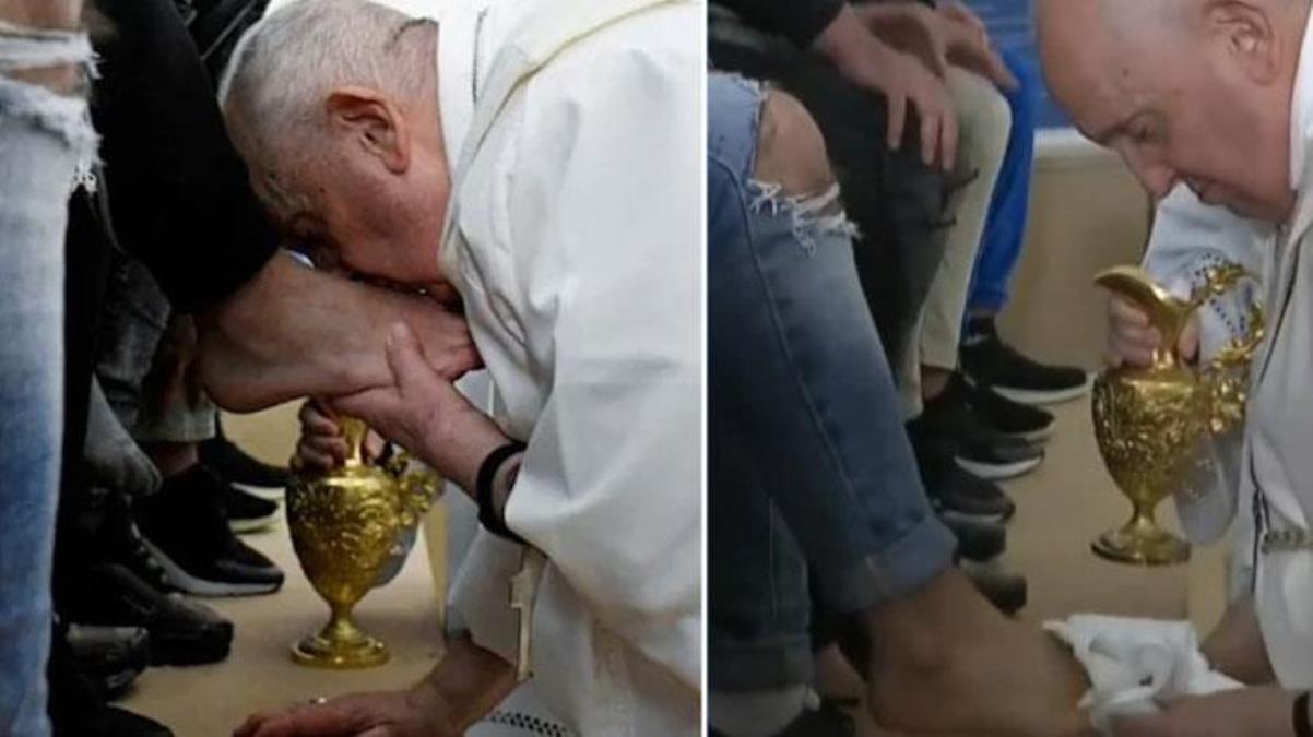 Papa Francis, klâsik merasimde 12 genç mahkumun ayaklarını evvel yıkadı, sonra da öptü