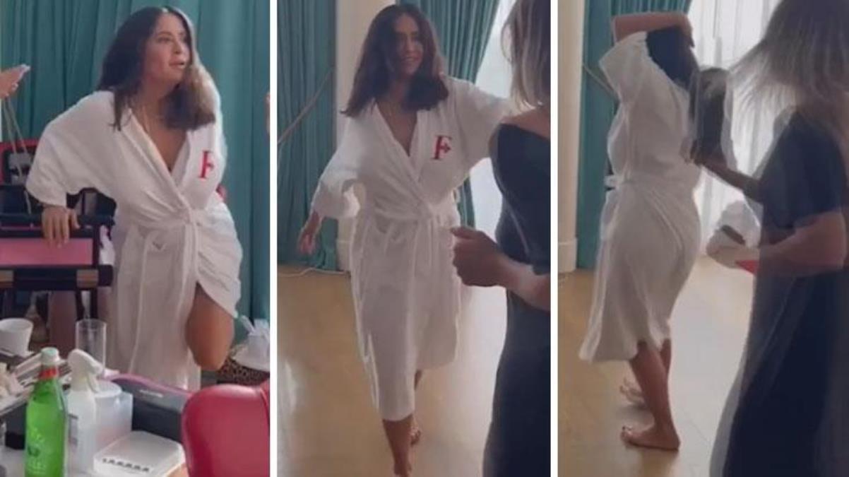 24 milyon takipçiye ulaşan oyuncu Salma Hayek, bornozla dans ederken tekraren kere frikik verdi