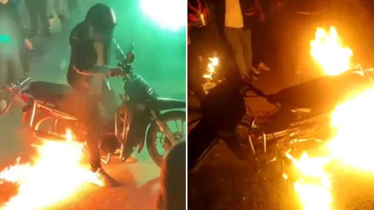Bağcılar'da tehlikeli şov: Motosiklet yanıcı sıvı ile ateşe verildi
