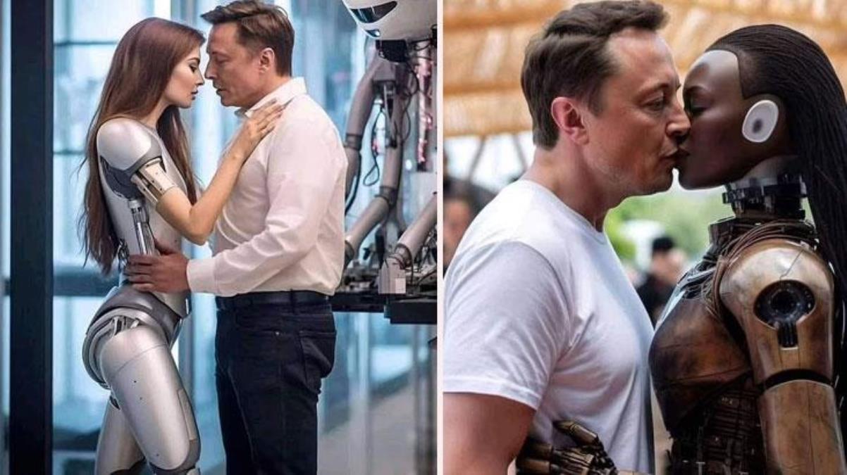 Elon Musk'ın robotlarla öpüştüğü fotoğraf şaşırttı! Gerçek çok geçmeden anlaşıldı