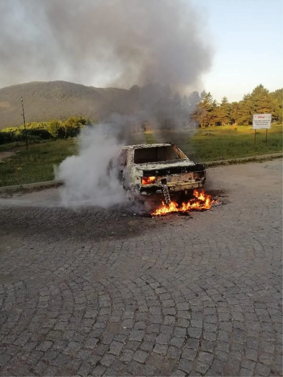Abant Gölü Ulusal Parkı'nda Araba Yangını