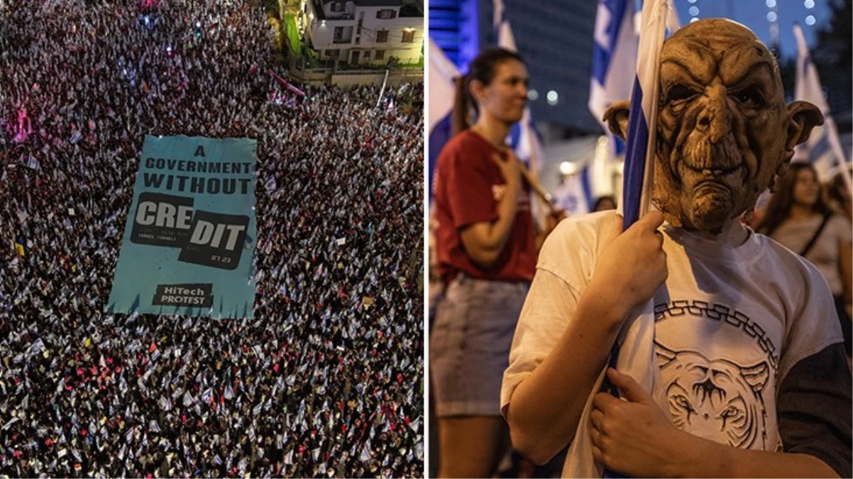 İsrail'de sular durulmuyor! Sokaklara inen yüzbinlerce kişi "demokrasi" sloganları attı