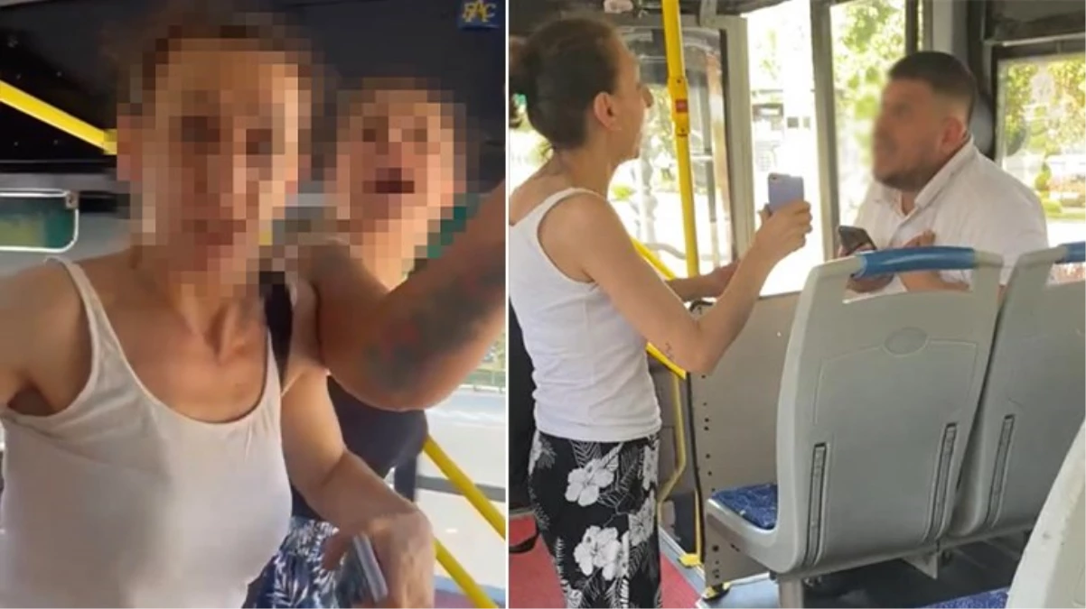 Pitbull ile belediye otobüsüne binmeye çalışan bayan olay çıkardı, sürücüsü tartakladı
