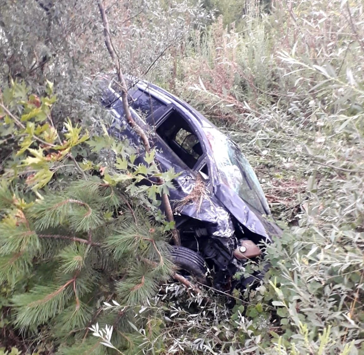 Bursa'da araba şarampole uçtu, 2 kişi yaralandı