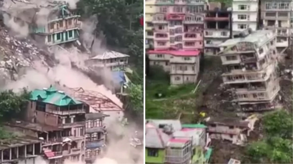 Hindistan'da şiddetli yağış sonrası çok sayıda bina bu türlü toprağa gömüldü