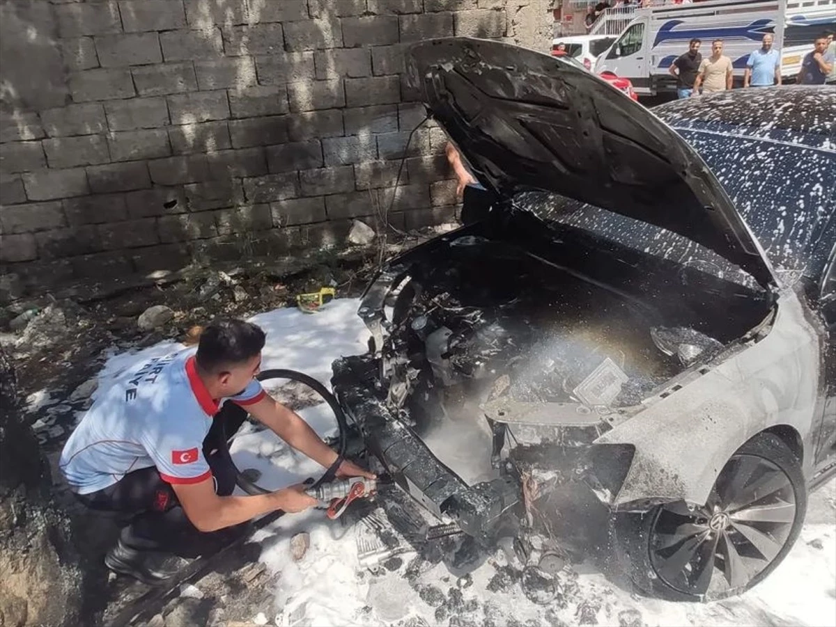 Siirt'te park halindeki araba yandı